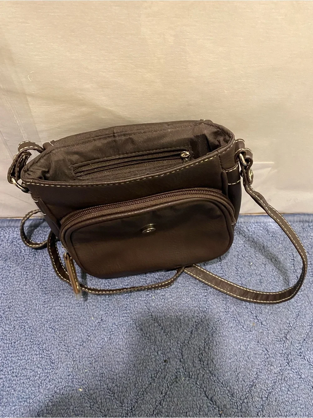 Men's Brown Crossbody Bag - Classic Stitched Design